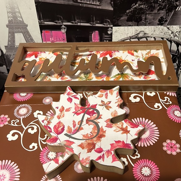 New Home Collection Fall/Autumn Leaves Shelf Sitter Decor Set with Initial “B” - Picture 5 of 6